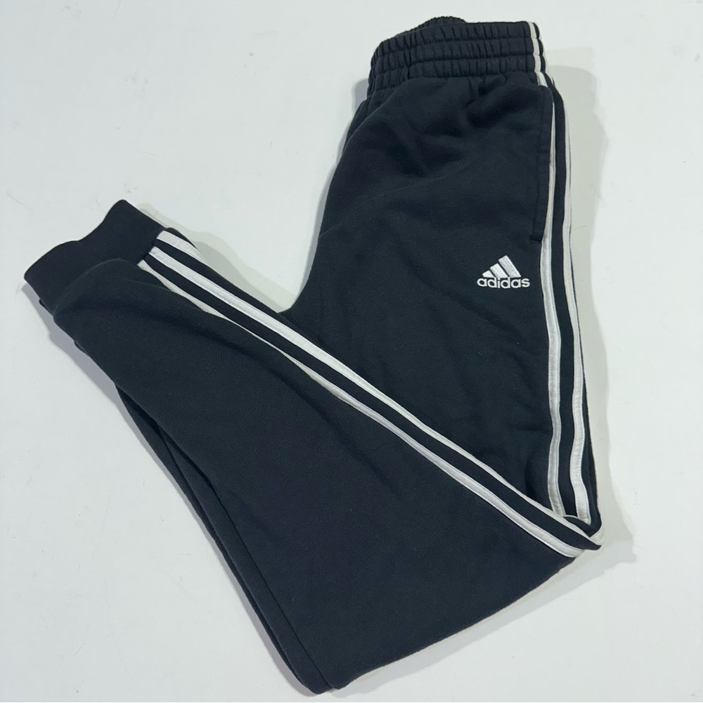 Adidas Kids Black Joggers with White Stripes